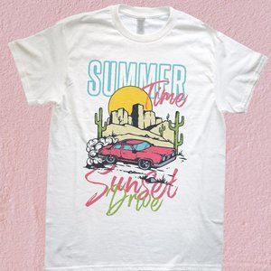 Summer Time Sunset Drive White T Shirt